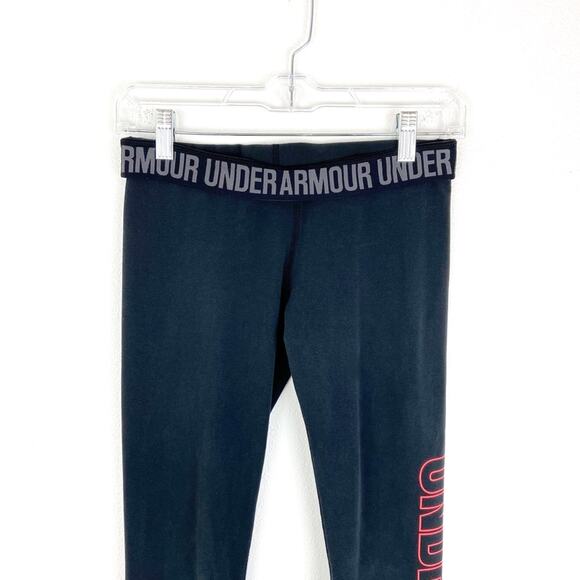 Under Armour Womens Black Leggings Wordmark Logo Down Leg Retro 90s Small - Picture 5 of 7